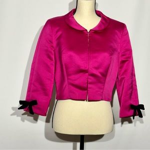 Isabel Ardee Vintage Pink Shine Cropped Womens Jacket Bolero w/ velvet Black Bow
